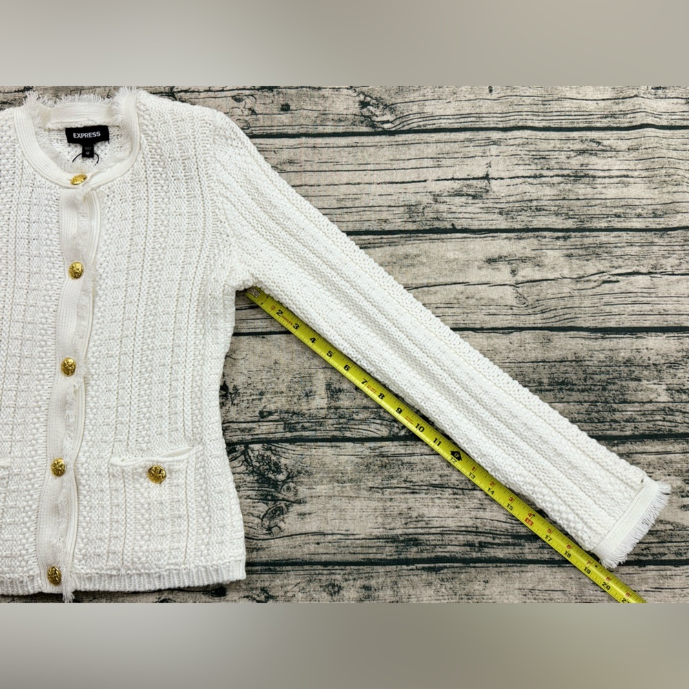 Express Women's Heavy Knit Button Sweater with Pockets, White, Size XS - Picture 8 of 14